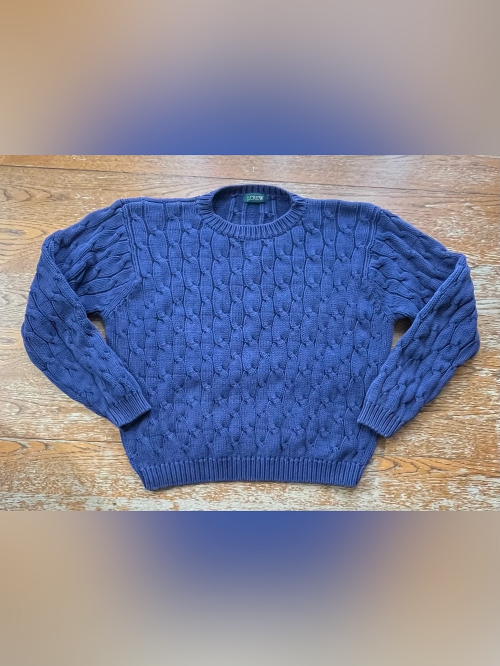 J. Crew Navy Blue 100% Cotton Cable Knit Sweater Size Large Ladies